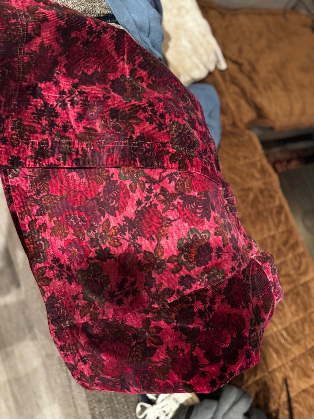 Anthropologie Pink and Black Floral Velvet Skirt